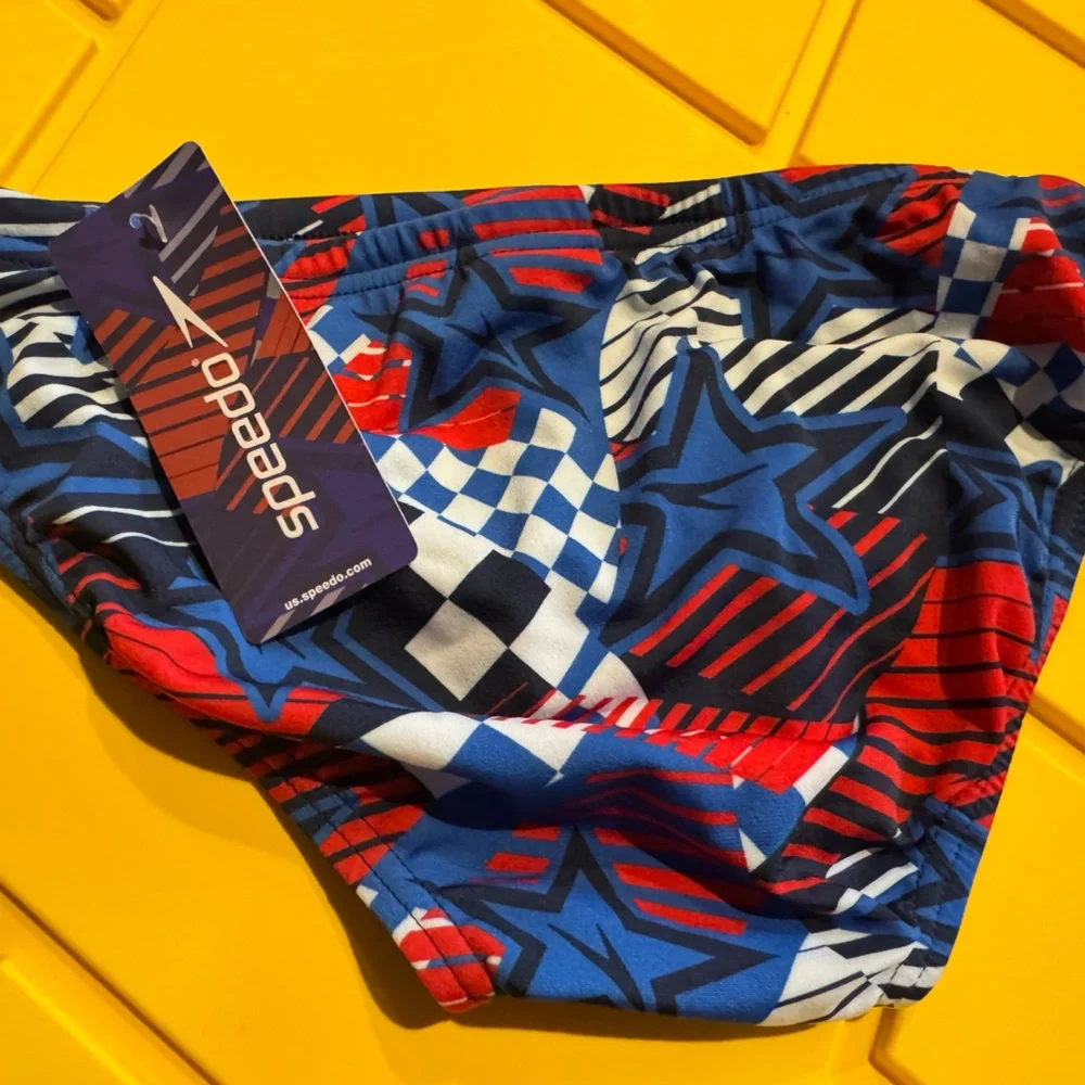 Speedo Red, Blue, and White Star Swim Briefs - Picture 2 of 2